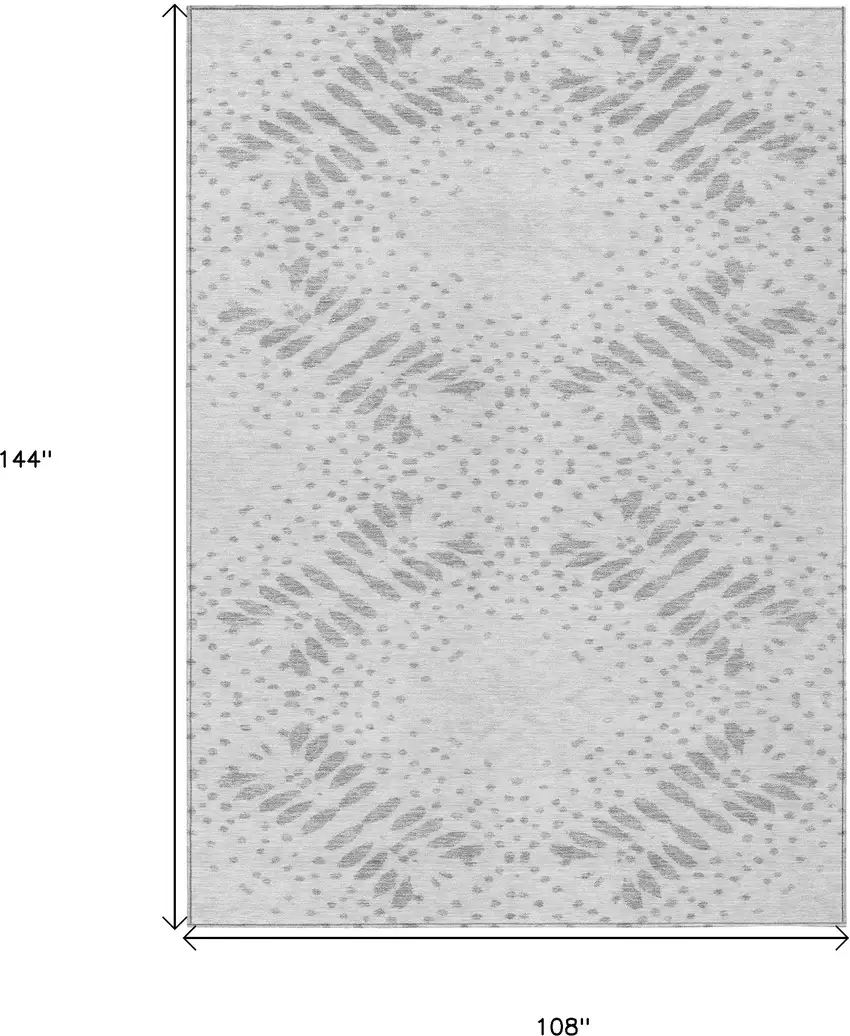 Gray And Silver Floral Washable Indoor Outdoor Area Rug Photo 3