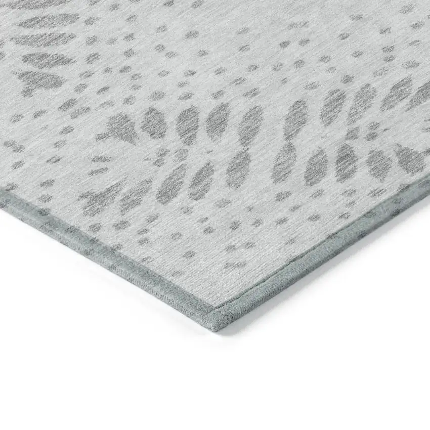 Gray And Silver Floral Washable Indoor Outdoor Area Rug Photo 5