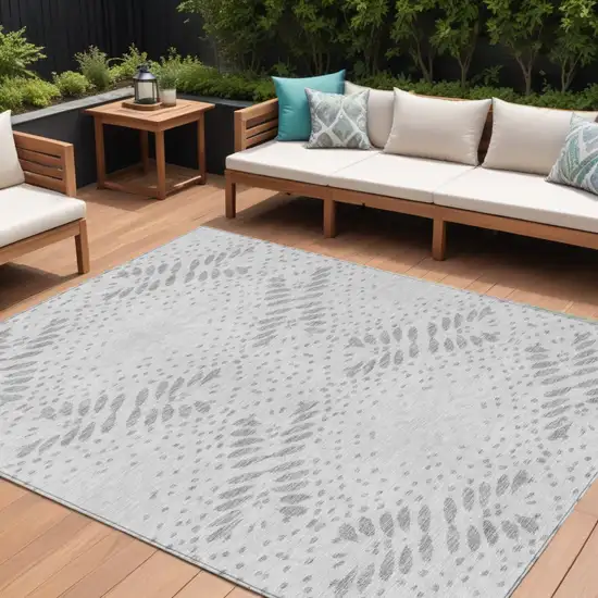 Gray And Silver Floral Washable Indoor Outdoor Area Rug Photo 1