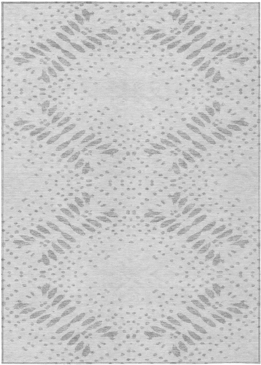 Gray And Silver Floral Washable Indoor Outdoor Area Rug Photo 2
