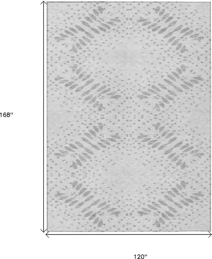 Gray And Silver Floral Washable Indoor Outdoor Area Rug Photo 3