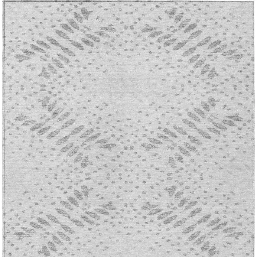 Gray And Silver Floral Washable Indoor Outdoor Area Rug Photo 6