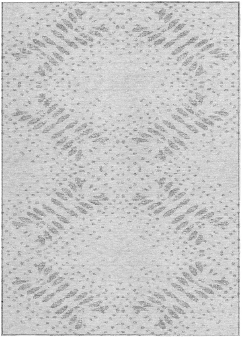 Gray And Silver Floral Washable Indoor Outdoor Area Rug Photo 7