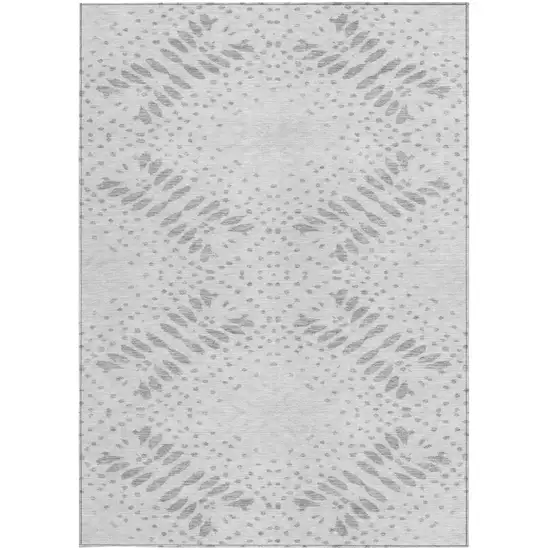 Gray And Silver Floral Washable Indoor Outdoor Area Rug Photo 7