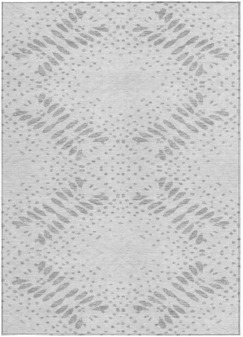 Gray And Silver Floral Washable Indoor Outdoor Area Rug Photo 7