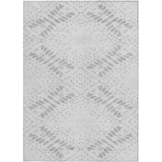 Gray And Silver Floral Washable Indoor Outdoor Area Rug Photo 7
