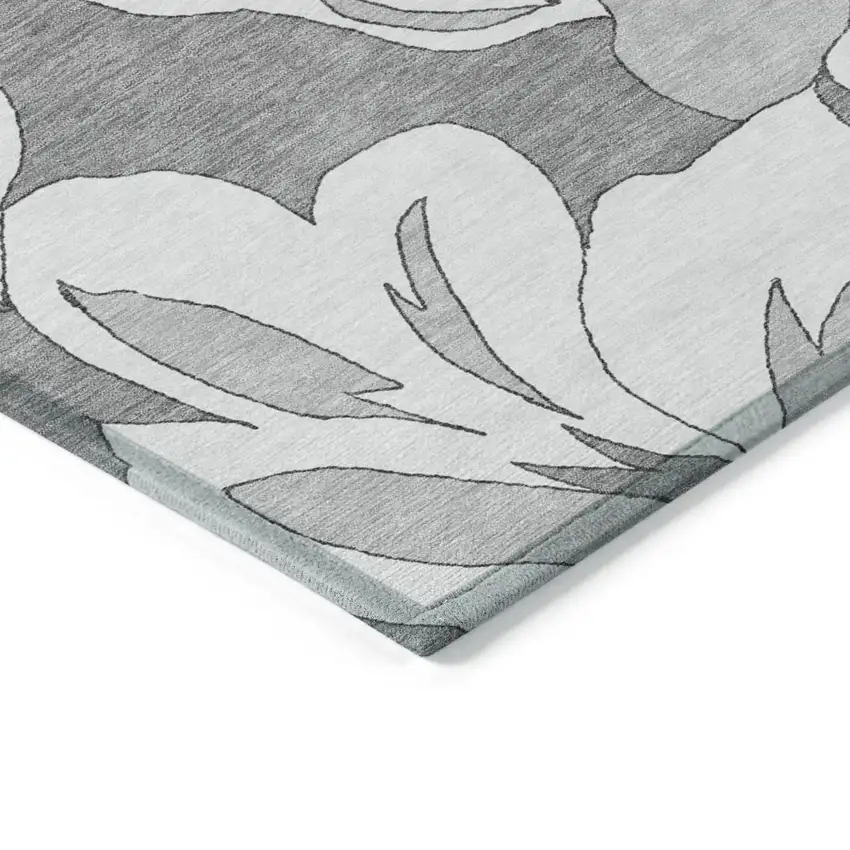 Gray And Silver Floral Washable Indoor Outdoor Area Rug Photo 5