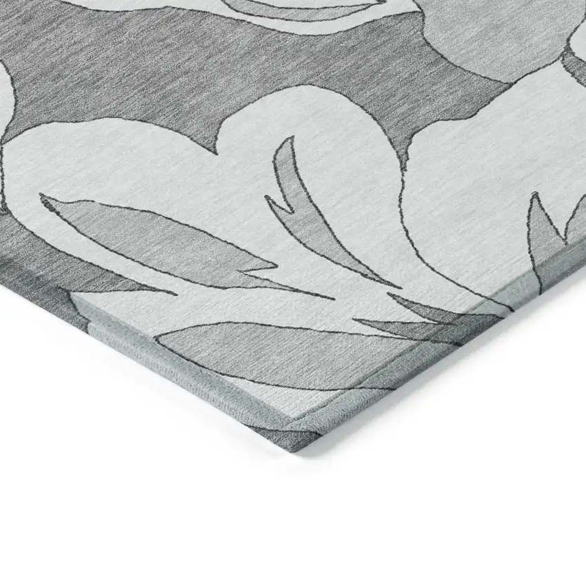 Gray And Silver Floral Washable Indoor Outdoor Area Rug Photo 5