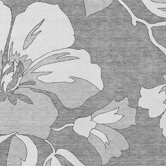 Gray And Silver Floral Washable Indoor Outdoor Area Rug Photo 7