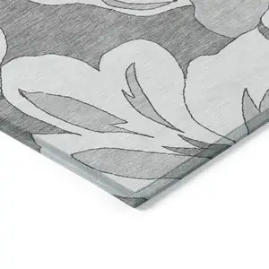 Photo of Gray And Silver Floral Washable Indoor Outdoor Area Rug