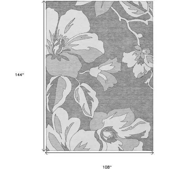 Gray And Silver Floral Washable Indoor Outdoor Area Rug Photo 3