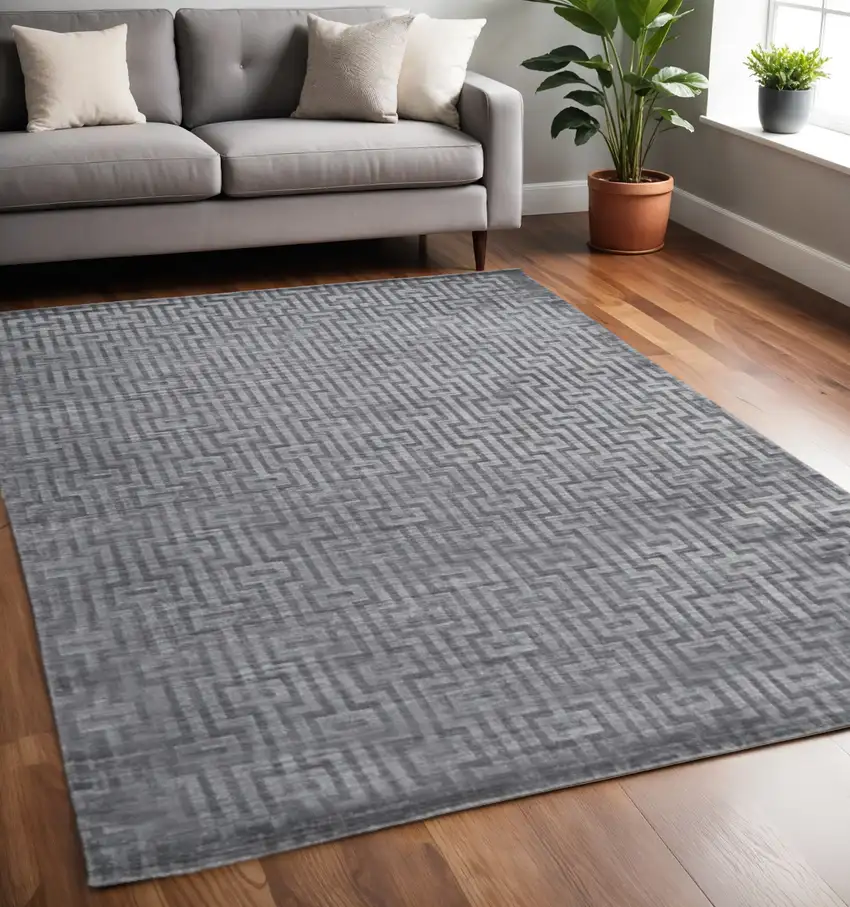 Gray And Silver Geometric Hand Woven Area Rug Photo 1