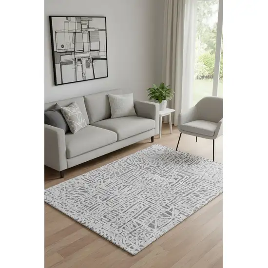 Gray And Silver Geometric Stain Resistant Area Rug Photo 1