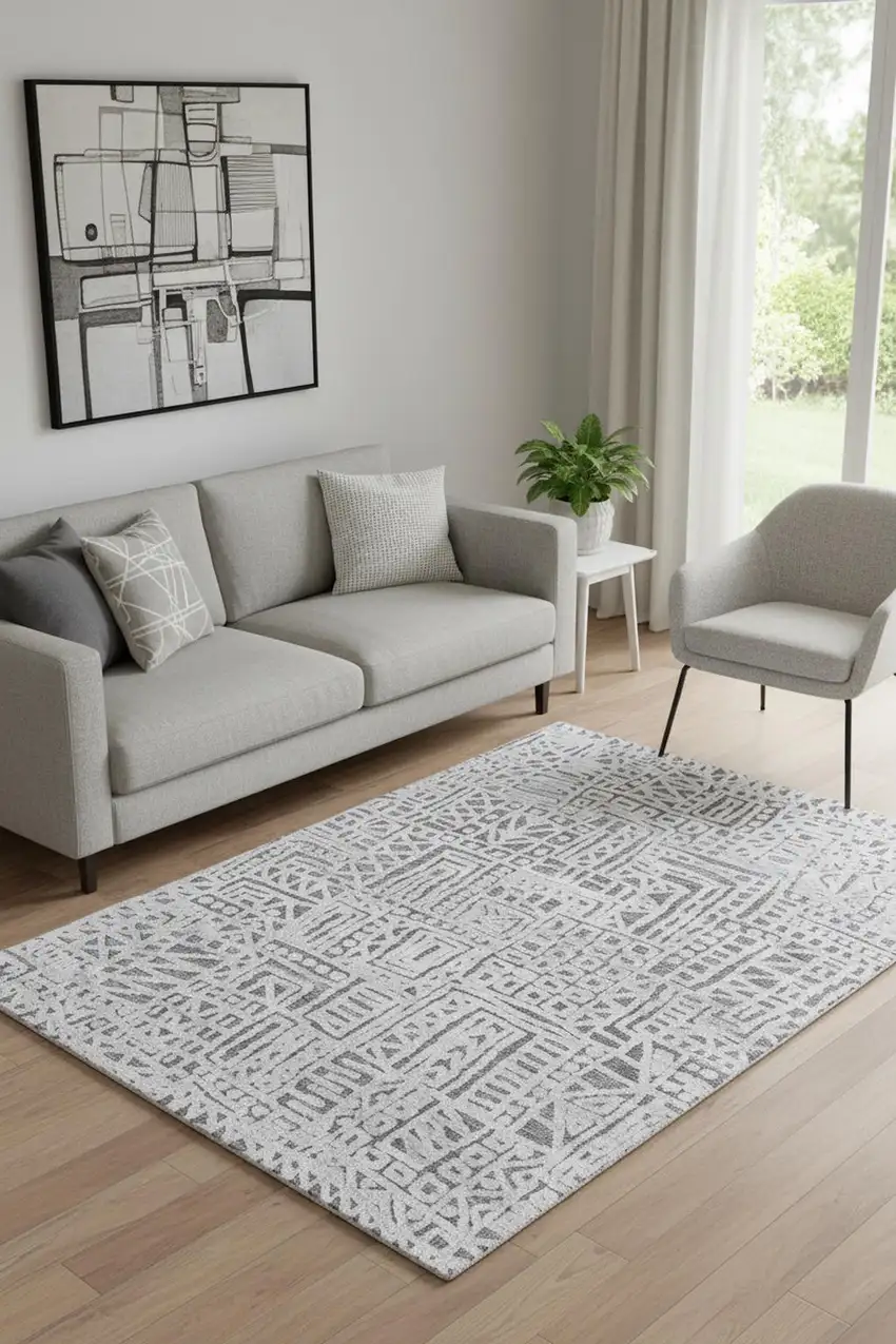 Gray And Silver Geometric Stain Resistant Area Rug Photo 1