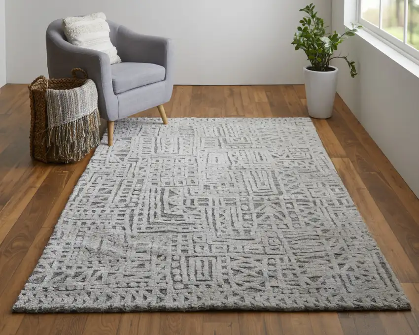 Gray And Silver Geometric Stain Resistant Area Rug Photo 7