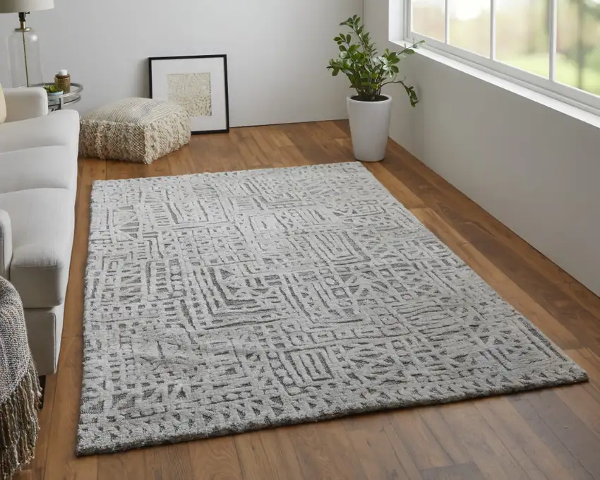 Gray And Silver Geometric Stain Resistant Area Rug Photo 6