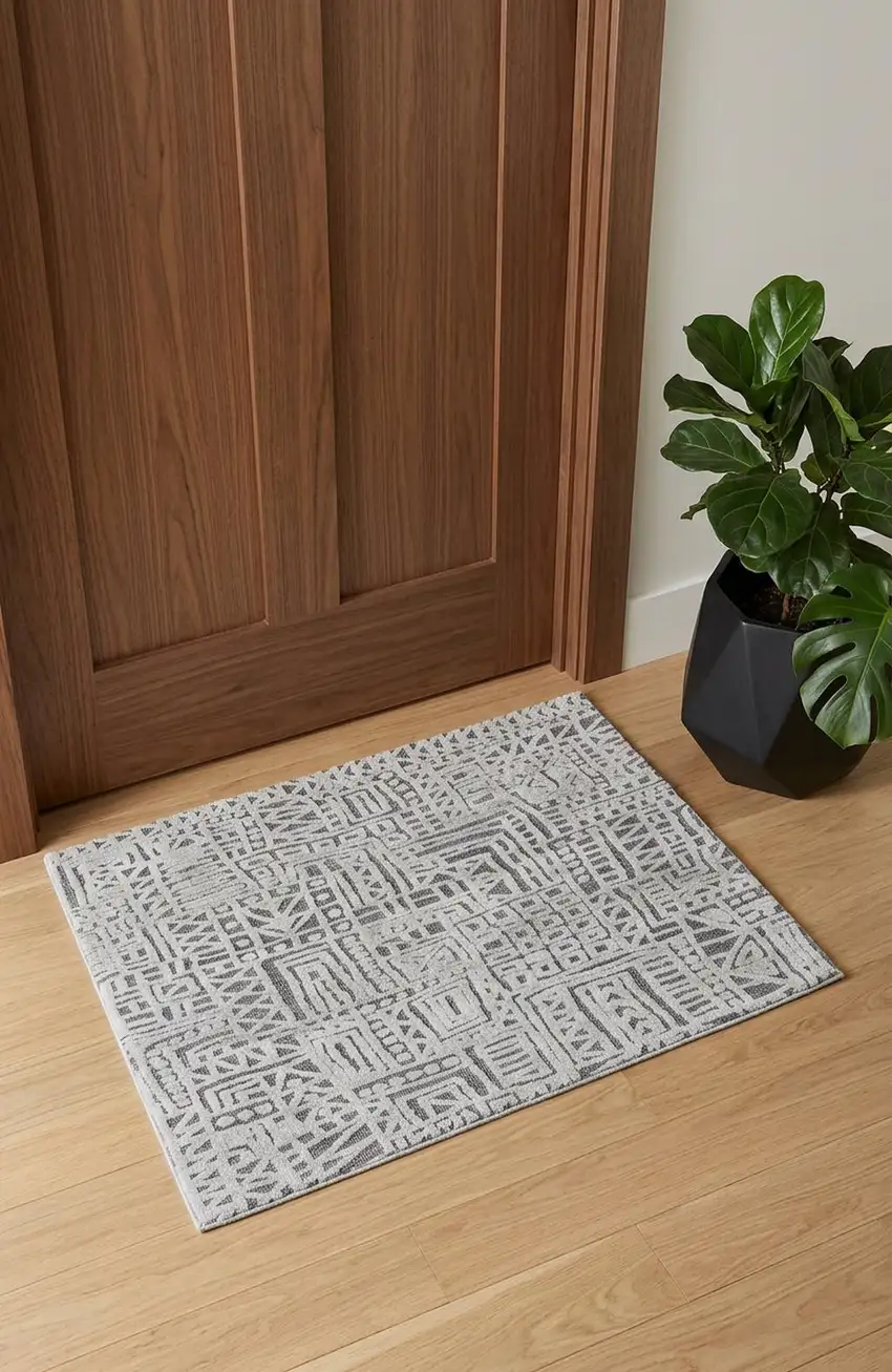 Gray And Silver Geometric Stain Resistant Area Rug Photo 1