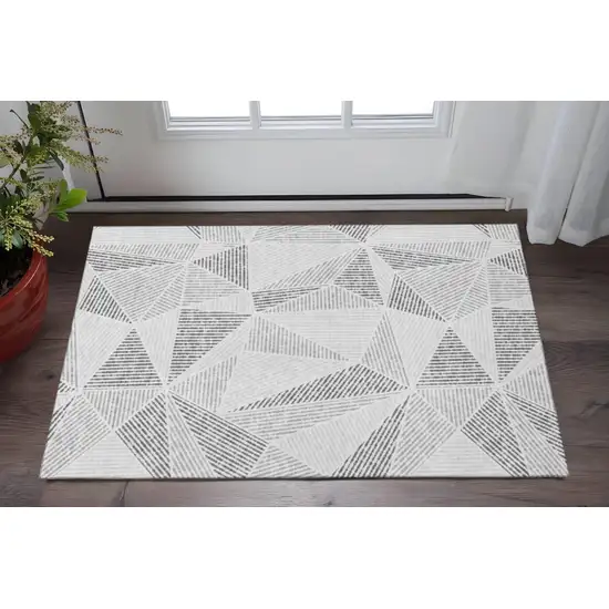 Gray And Silver Geometric Washable Area Rug With UV Protection Photo 2