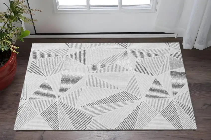 Gray And Silver Geometric Washable Area Rug With UV Protection Photo 2