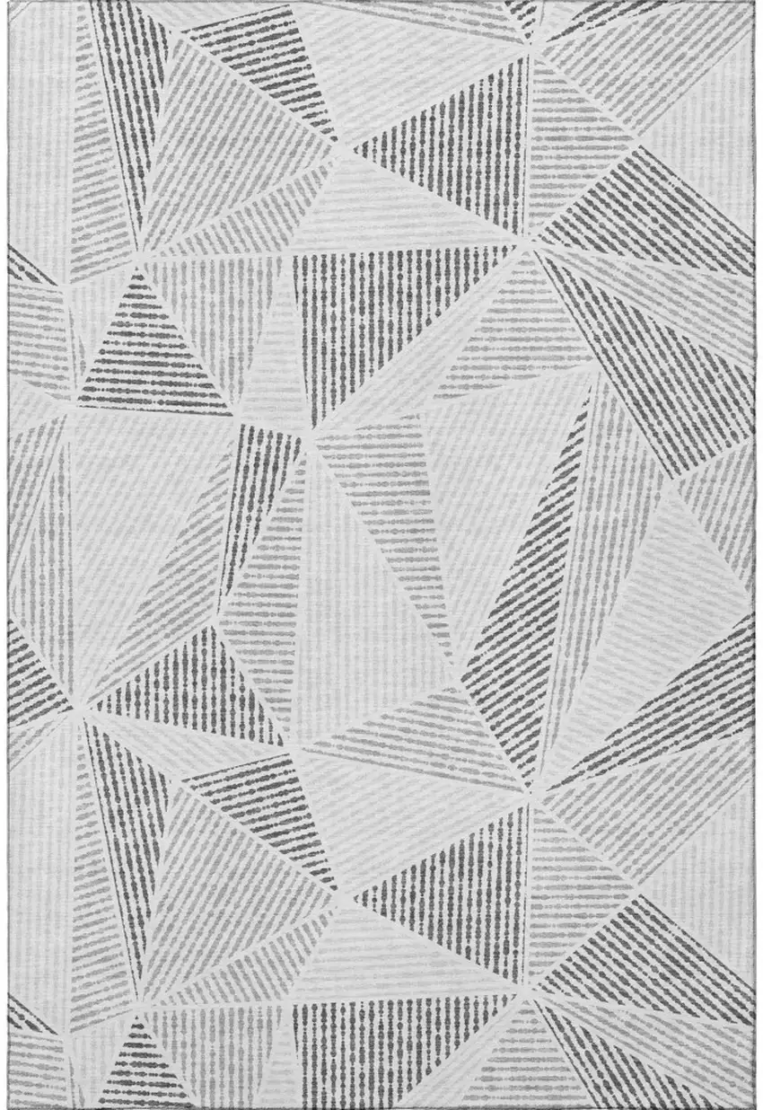 Gray And Silver Geometric Washable Area Rug With UV Protection Photo 4