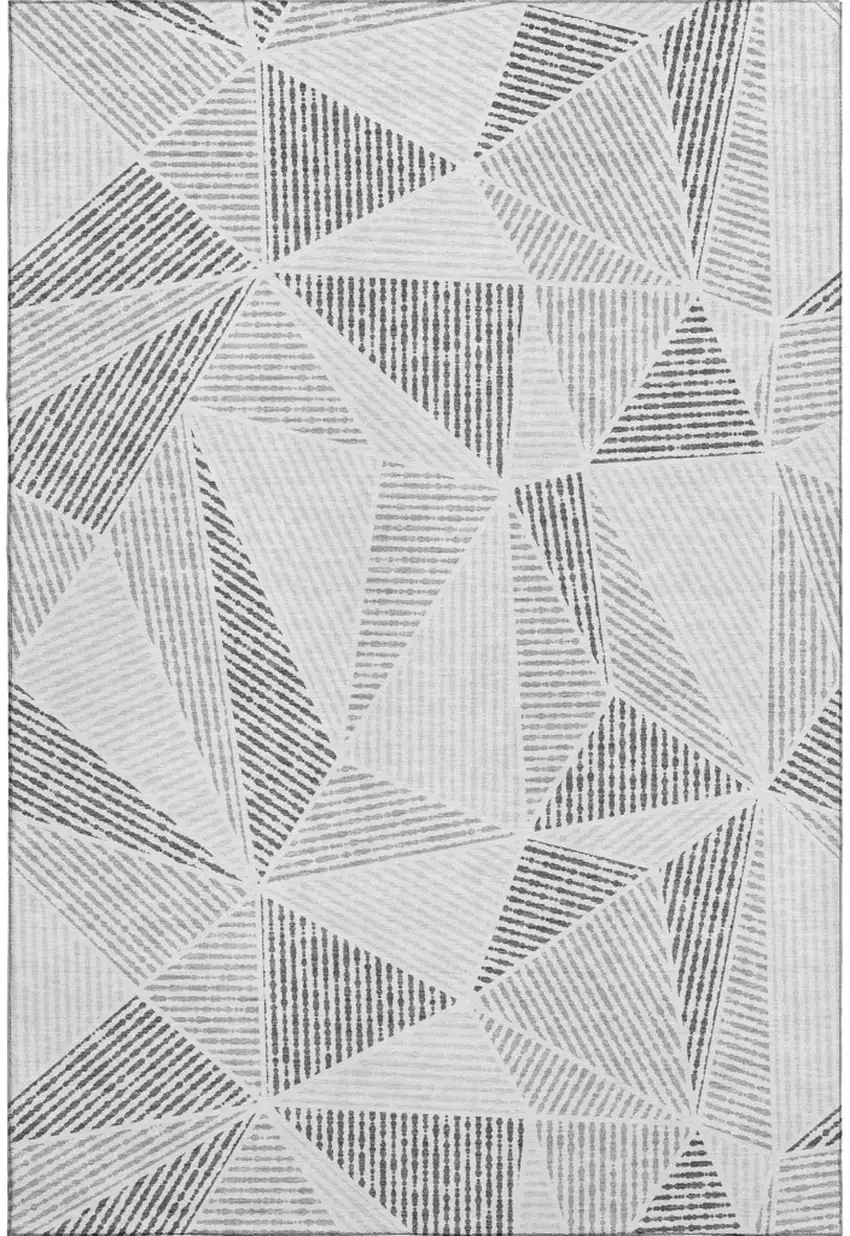 Gray And Silver Geometric Washable Area Rug With UV Protection Photo 1