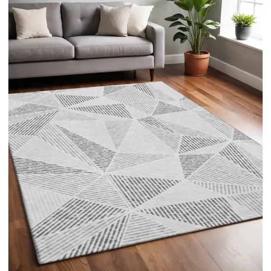 Gray And Silver Geometric Washable Area Rug With UV Protection Photo 2