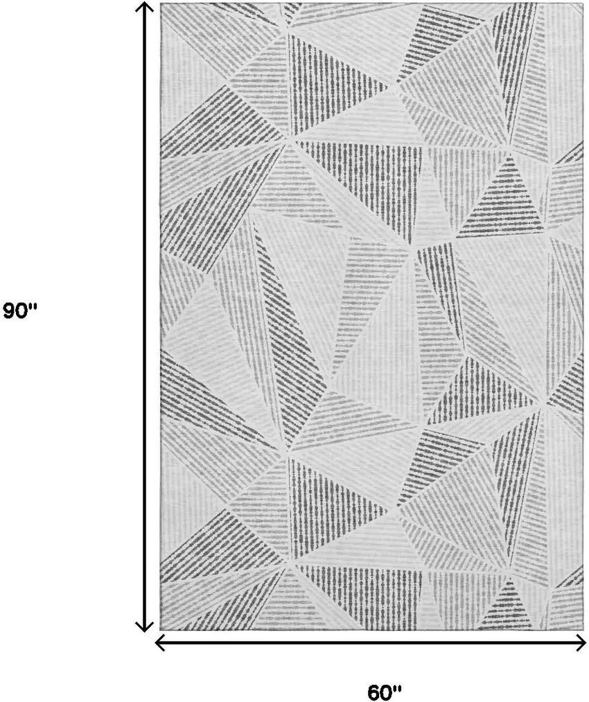 Gray And Silver Geometric Washable Area Rug With UV Protection Photo 3
