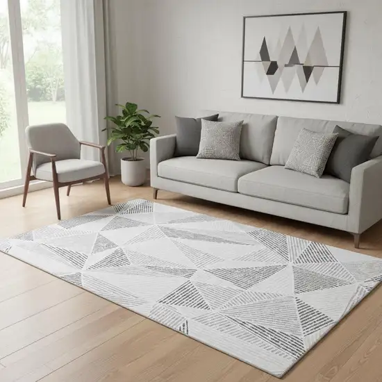 Gray And Silver Geometric Washable Area Rug With UV Protection Photo 1