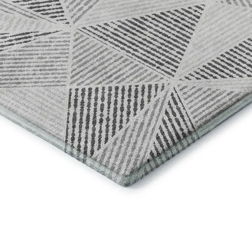 Gray And Silver Geometric Washable Area Rug With UV Protection Photo 8