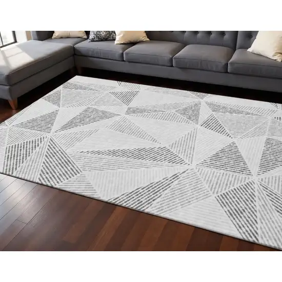 Gray And Silver Geometric Washable Area Rug With UV Protection Photo 2