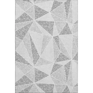 Photo of Gray And Silver Geometric Washable Area Rug With UV Protection