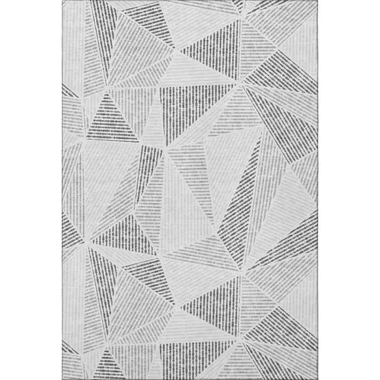 Gray And Silver Geometric Washable Area Rug With UV Protection Photo 4