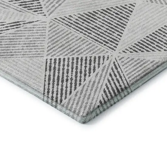 Gray And Silver Geometric Washable Area Rug With UV Protection Photo 8