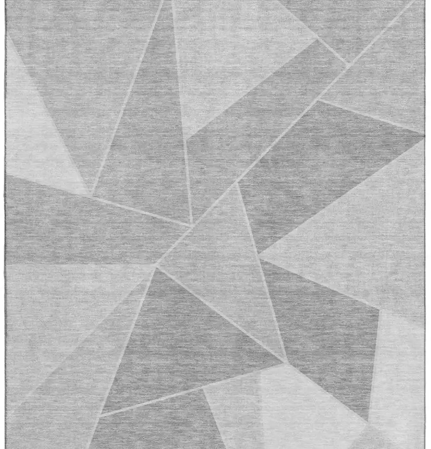 Gray And Silver Geometric Washable Area Rug With UV Protection Photo 3