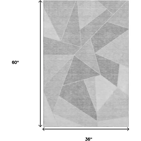 Gray And Silver Geometric Washable Area Rug With UV Protection Photo 3