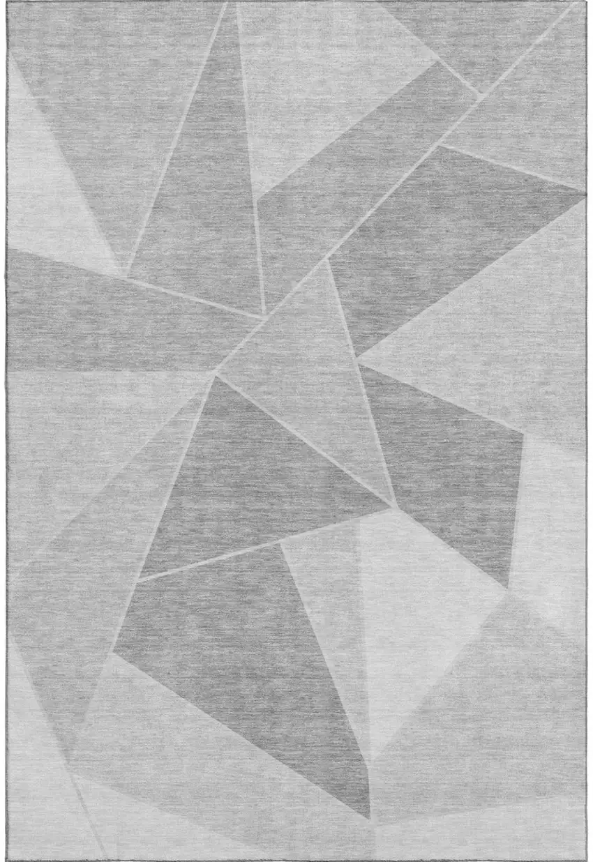 Gray And Silver Geometric Washable Area Rug With UV Protection Photo 1