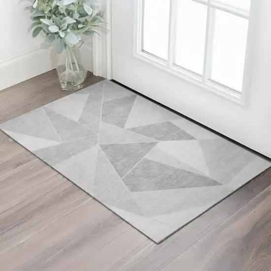 Gray And Silver Geometric Washable Area Rug With UV Protection Photo 1