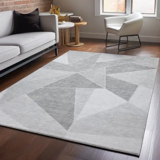 Gray And Silver Geometric Washable Area Rug With UV Protection Photo 4