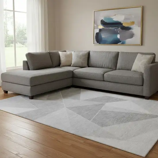 Gray And Silver Geometric Washable Area Rug With UV Protection Photo 1