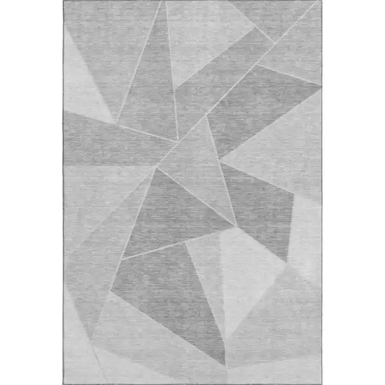 Gray And Silver Geometric Washable Area Rug With UV Protection Photo 1