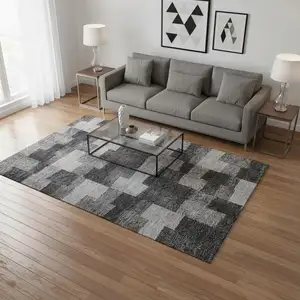 Photo of Gray And Silver Geometric Washable Area Rug With UV Protection