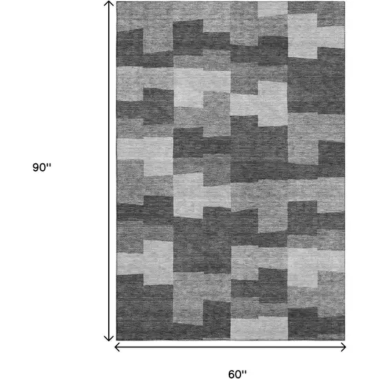 Gray And Silver Geometric Washable Area Rug With UV Protection Photo 3