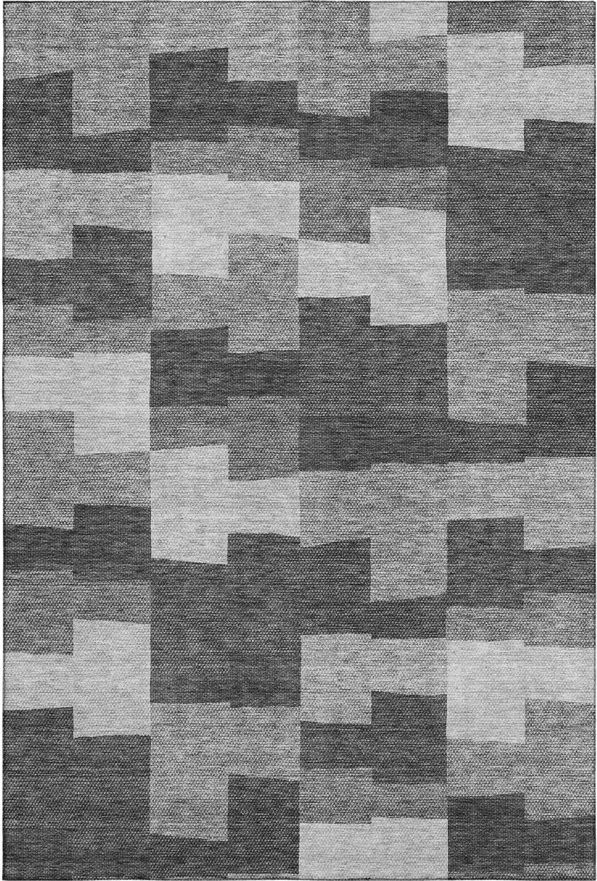 Gray And Silver Geometric Washable Area Rug With UV Protection Photo 2