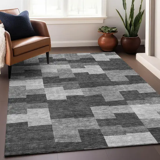 Gray And Silver Geometric Washable Area Rug With UV Protection Photo 4