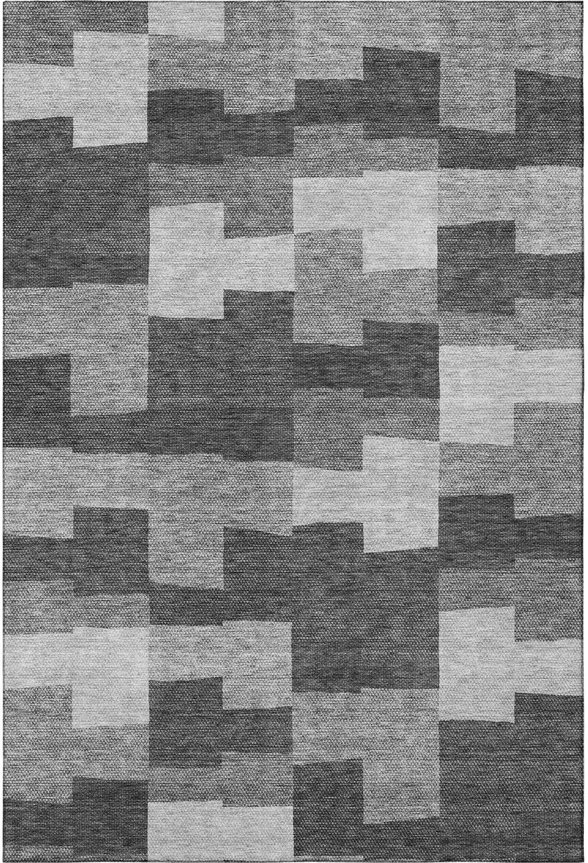 Gray And Silver Geometric Washable Area Rug With UV Protection Photo 4