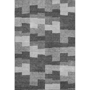 Photo of Gray And Silver Geometric Washable Area Rug With UV Protection