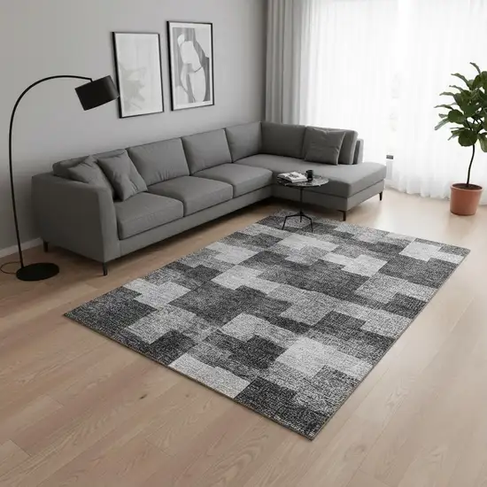 Gray And Silver Geometric Washable Area Rug With UV Protection Photo 1