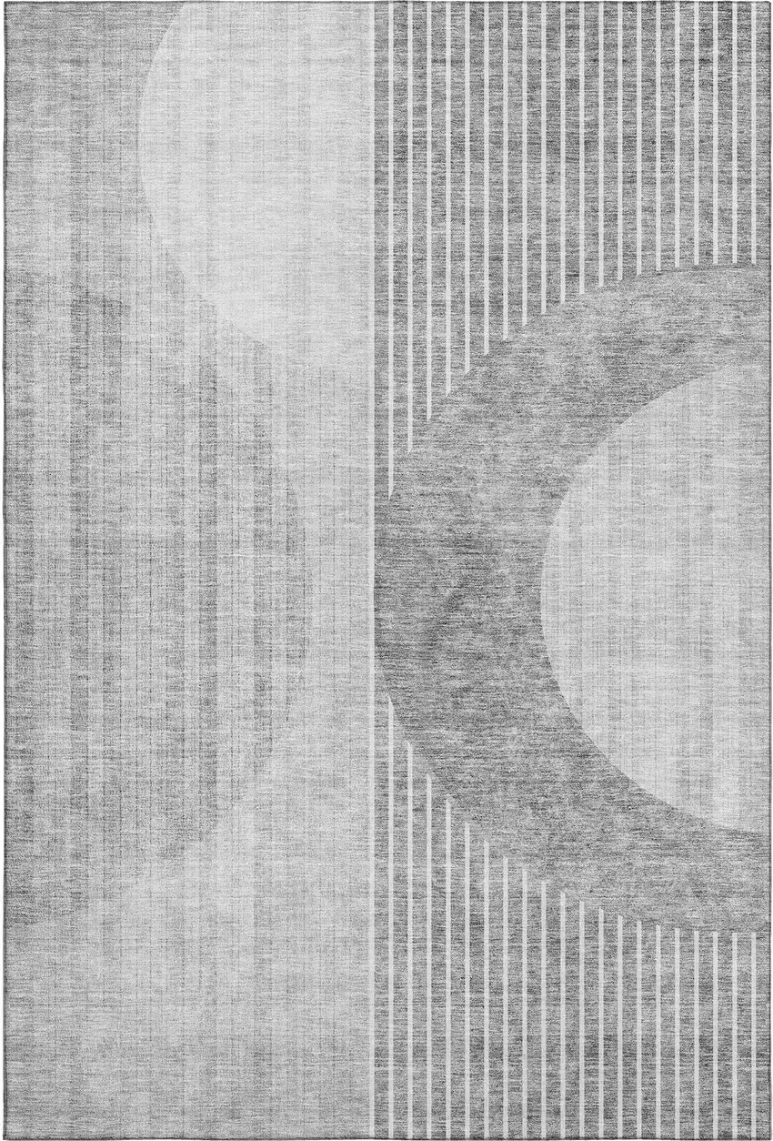 Gray And Silver Geometric Washable Area Rug With UV Protection Photo 1