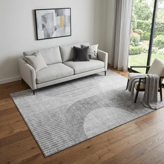 Gray And Silver Geometric Washable Area Rug With UV Protection Photo 1