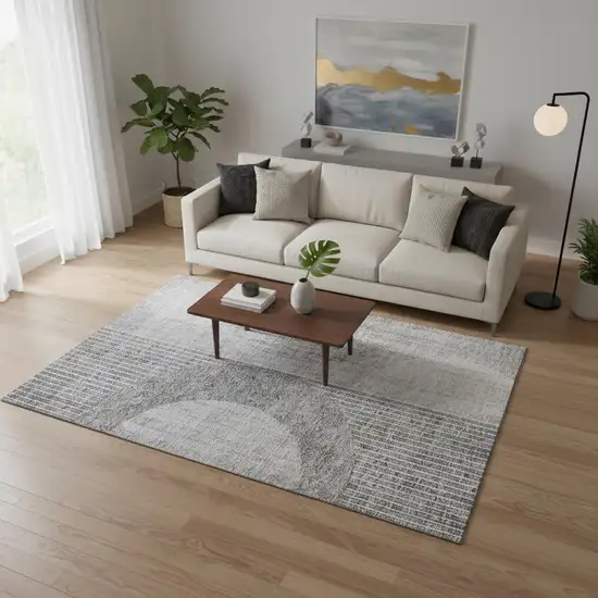 Gray And Silver Geometric Washable Area Rug With UV Protection Photo 1